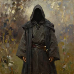 the crypt keeper as a jedi, full - figure oil painting by james mcneill whistler, brush strokes