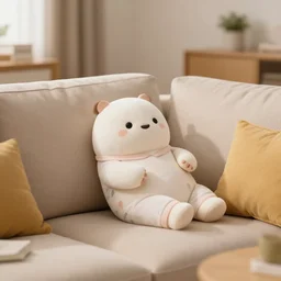 momo in a cozy living room, wearing pajamas, relaxing on a couch, 3 5 mm, f / 2. 8, warm lighting
