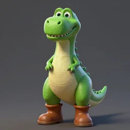a green dinosaur in the style of pixar, wearing brown boots, adorable and whimsical, fantasy, elegant, digital painting, artstation, unreal engine, octane render, concept art, matte, sharp focus, vibrant colors, high contrast, illustration, art by todd schorr