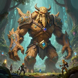 zelda fantasy art giant golem elemental wood rock bastion forged gemstone enchanted forest troll, global illumination ray tracing hdr fanart arstation by sung choi and eric pfeiffer and gabriel garza and casper konefal lisa frank zbrush central hardmesh