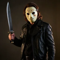 jason from friday 1 3 in a hokey mask and with machette in his hand, dramatic lighting.