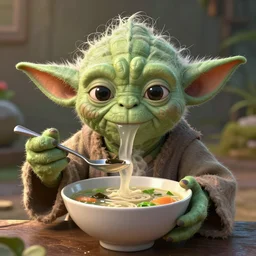 Yoda eating soup, hyperdetailed, artstation, cgsociety, 8k