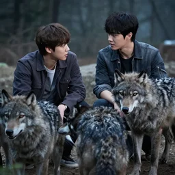 scene from a 2010s science fiction film+ seokjin asks jungkook what he is + jungkook tells seokjin he's a werewolf that he got separated from his pack + CGSOCIETY + directed by Luc Besson +