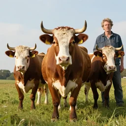 cattle in the field, 3 d render, lifelike, handsome, gorgeous lighting by weta studio, mucha, bautista and norman rockwell and greg rutkowski and tom bagshaw and james gurney and lucasfilm