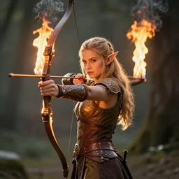 beautiful fine art photo of a elf fire archer, photorealistic, centered, highly detailed and intricate, sun lighting, 8k