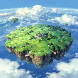 Fantasy floating sky continent as seen from a distance. hidari, color page, tankoban, 4K, tone mapping, Akihiko Yoshida.