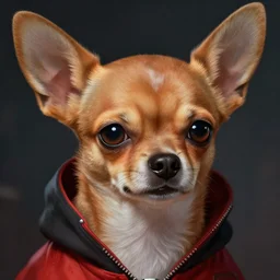 a chihuahua as robin from dc comics, concept art, detailed face, fantasy, highly detailed, cinematic lighting, digital art painting by greg rutkowski