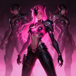 lilith from darksiders, wide angle view, neon pink and black color scheme, highly detailed, artgerm, cushart krenz, king of fighters style, trending on artstation, soft light, sharp focus, illustration, character design, concept art