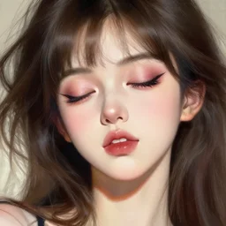 a detailed high fashion cosmetic shoot detailed portrait of am feisty anime girl, eyes closed, brightly lit, painting by gaston bussiere, craig mullins, j. c. leyendecker