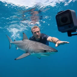 kevin o'leary swimming inside the ocean, like a shark, taken by a gopro