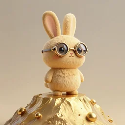 shaggy round rabbit with steampunk glasses, standing in the top of the mountain, art by murakami takashi, ovopack, cute, cartoon, 3 d art, c 4 d, unreal engine, fantasy, gold color scheme, perfect lighting, smooth, digital art, concept art, trending on artstation
