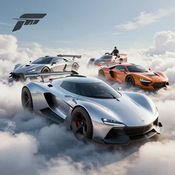 concept vehicle in forza horizon, split second, wreckfest, onrush, and motorstorm. art by filip hodas and artgerm. clouds by rhads. 3 d render, surrealism, hyperrealism.