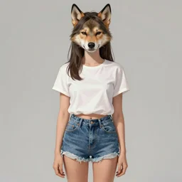 fullbody portrait of wild half - dog woman with dog nose and ears, wearing summer jeans shorts and tshirt, anime art, concept art, detailed attractive face with dog nose and fox mouth, symmetrical, trending on pixiv, by lois van baarle by sung choi by john kirby artgerm style pascal blanche and magali villeneuve