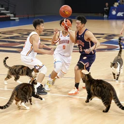 basketball game interrupted by cats