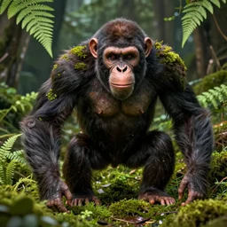 A fierce plant monster, highly detailed, digital art, sharp focus, trending on art station, leaves, moss, ferns, ape