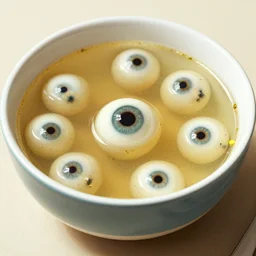 color picture of eyeball soup from 1 9 7 0 s cookbook