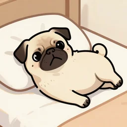 cute pug lying in bed, smooth, digital illustration, by rossdraws, frank franzzeta, mcbess, sakimichan, james jean