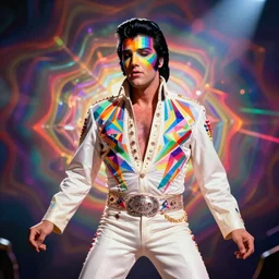 elvis presley performing in a jumpsuit, art of alessandro pautasso, rainbow geometric face, fractal, beautiful