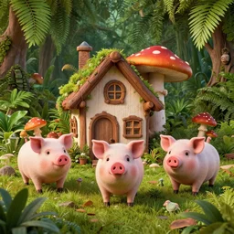 🌿🍄🏡🐷 3 d render, insanely super detailed, realistic octane render, 8 k, detailed in front of an intricate background. art by james merry, trending on cgsociety
