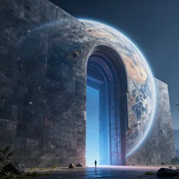 A gigantic wall, bigger than the size of a planet, the wall is a portal to metaverse, by Tom Whalen, trending on ArtStation, masterpiece, art gem, 8K,