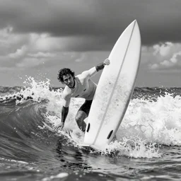 black and white drawing, 3d, photorealistic imagery, surfer, lineart,