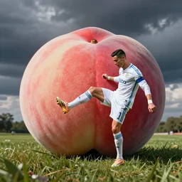 cristiano ronaldo kicking a giant peach