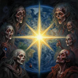 the light of the dying star jn 7 4 - d 5 y reached earth and caused a phantasmogorical surreal apocalypse of universal proportions. scarred faces, distorted by suffering and pain. extremely high details, masterpiece, creepy, unreal colors, horror art by dariusz zawadzki, wayne barlowe, zdzisław beksinski