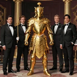 waiter of mystery wearing ritual golden armor by frank frazetta, larry elmore, jeff easley and ross tran
