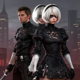new york city portrait of 2B nier automata wearing skin tight clothes screenshot from the video game Red dead redemption 2 digital art by Greg Rutkowski, Simon Stalenhag, christopher nolan trending on Artstation, CGSociety