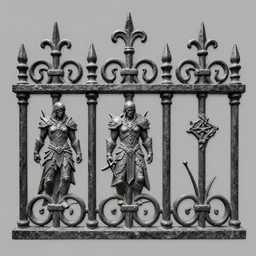 3 d sculpt texture of cemetary ironwork fence on a grey background, league of legends, dark souls, warcraft