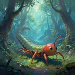 centipede monster - trees in futuristic spiritual mystical post apocalyptic forest by mone, dim painterly volumetric aquatic lighting, beautiful, crisp, artstation, highly detailed