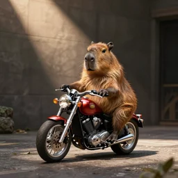 a capybara driving a motorcycle