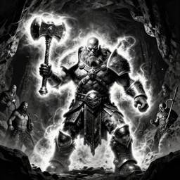 orc warlord berserker blacksmith, wielding a big hammer in a cave masterpiece, glowing aura, by donato giancola and greg rutkowski and wayne barlow and zdzisław beksinski, realistic face kvlt by peder balke by peder balke by greg rutkowski, by guido crepax by norman bluhm by greg rutkowski mystic high contrast monochromatic noir
