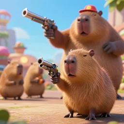 capybara!!! gun gun mob!!! boss!!! holding a gun!!!! gun gun gun gun capybara capybara capybara from the new pixar!!! adventure film!!! capybara!!! with!! gun!!!, 8 k, 8 k, f 1. 8, macro