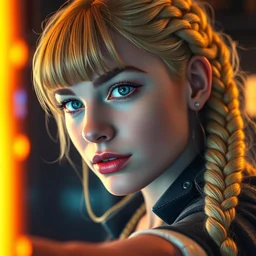 leaning forward zingy portrait featuring a perfect dua lipa with saffron stunning blond braids as a time lord, by steve henderson, trending on artstation, naturalism, steampunk, in - depth, lumen global illumination, 8 k, resolution, street art, steelpunk, voronoi minkowski