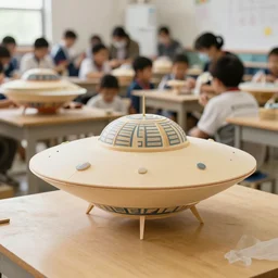 photo of traditional chinese ufo craft workshops, event, exhibition, primary school, natural lighting, hyper - realistic