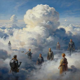 cinematic view of a science - fiction cloudscape, surreal, masterpiece, tim hildebrandt, wayne barlowe, syd mead, john harris, bruce pennington, donato giancola, larry elmore, oil on canvas, artstation, pixiv, cinematic composition, dramatic, beautiful lighting, sharp, details, hd, hdr, 4 k