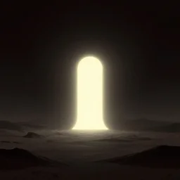 a single distant fleshy glowing portal opens up in an otherwise dark and desolate landscape : retro, sci - fi, concept art
