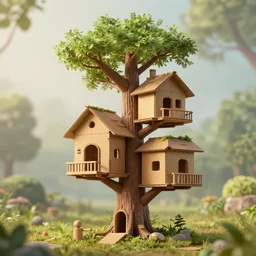 in a cardboard treehouse, highly detailed, 8 k, hdr, award - winning, octane render, artstation, volumetric lighting