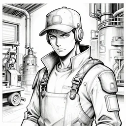 factory worker, portrait, cyberpunk 2 0 2 0 manual, by steampoweredmikej, by tim bradstreet, inktober, ink drawing, black and white, coloring pages, manga, highly detailed