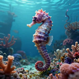 seahorse leviathan living in a coral reef. style of subnautica. video game concept art. photorealistic. unreal engine. 4 k.