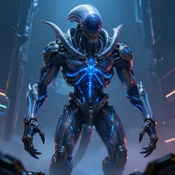 behemoth giant alien, by greg rutkowski, by anton fadeev, by rhads, 4 k, cyber punk style, glowing blue veins, greg rutkowski, very coherent symmetrical artwork, cinematic, hyper realism, high detail, octane render, unreal engine, 8 k, vibrant colors, smooth gradients