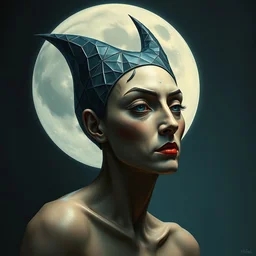 3 d cell shaded portrait painting of moon witch, 3 d cell shaded cubism, in the style of picasso 3 d cell shaded, elegant, highly detailed, artstation, art by picasso 3 d cell shaded unreal engine