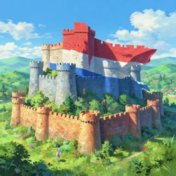 flag colored wall fortress greeble illusion landscape wonderworld paradize, behance hd by jesper ejsing, by rhads, makoto shinkai and lois van baarle, ilya kuvshinov, rossdraws global illumination