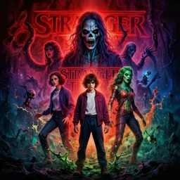 stranger things terrifying supernatural forces splash art graphic design color splash high contrasting art, fantasy, highly detailed, art by greg rutkowski