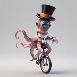 Squid with a top hat riding a unicycle trending on artstation