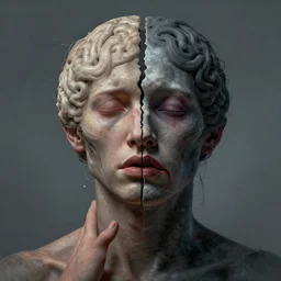 split mind fighting itself, the inner critic, emotional highly detailed surrealist art, digital art