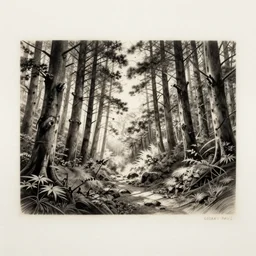 etching of logan paul in a japanese forest