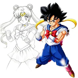 coloring page goku fighting against sailor moon