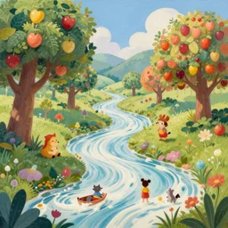 ultra detailed and realistic painting of paradise, with rivers of milk, fruit trees, inspired by very beautiful cute and colored disney movie backgrounds, rendered in 8 k unreal engine